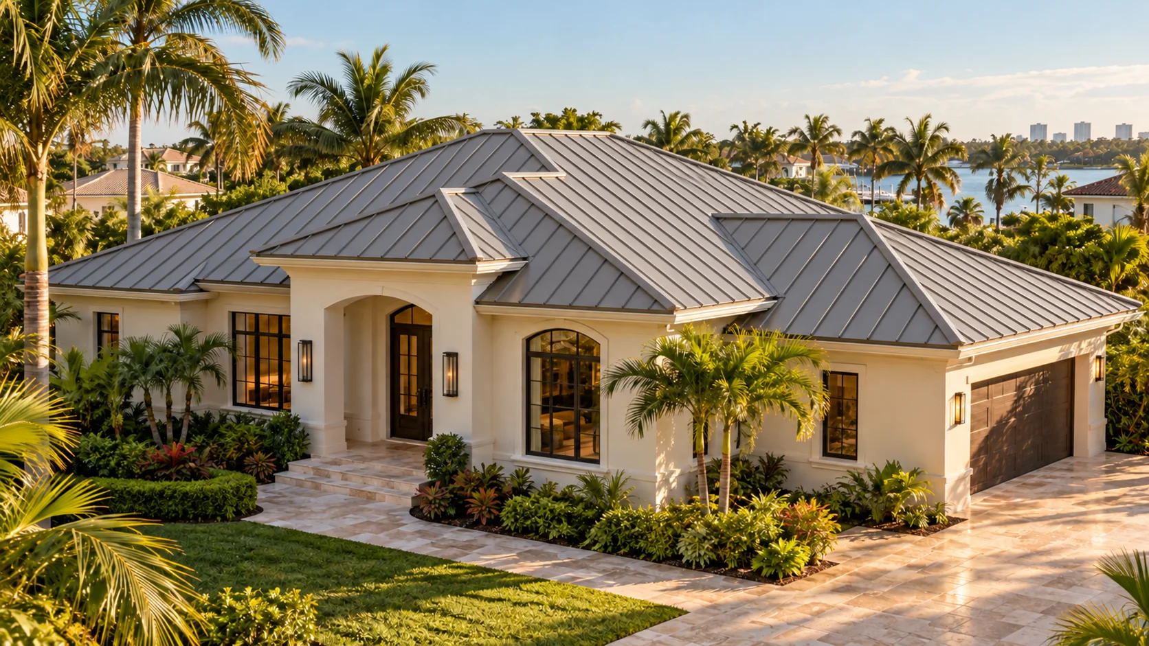Generated architectural concept of the same Miami home with a standing-seam metal roof